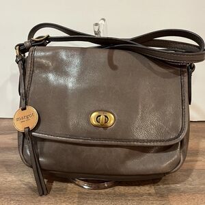Margot New York Gray/Taupe Leather Shoulder/Crossbody Bag Vintage